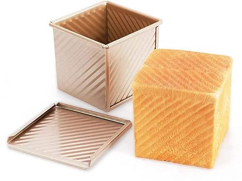 Shibida Stampi Antiaderenti per Pane in Cassetta con Coperchio,Muffa con Fori Ventilati per Pagnotta,Ideale per Cuocere Pane,Toast,Perfetto per Grigliare e Cucinare (Quadrato)