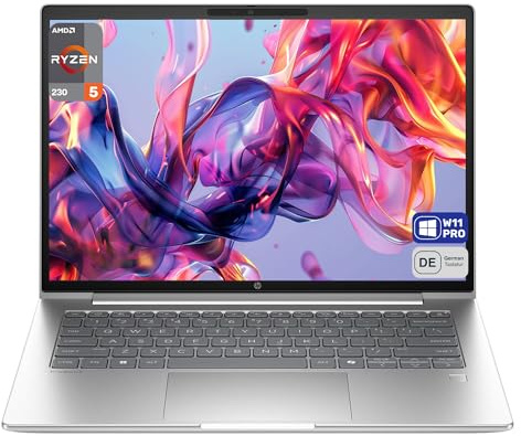 HP ProBook 4 G1a 14 Business Laptop, AMD Ryzen 5 230, 14 WUXGA IPS (1920x1200), 32 GB DDR5 RAM, 1 TB SSD, Radeon 760M, Fingerprint, Deutsches Tastaturlayout, Windows 11 Pro, Silber