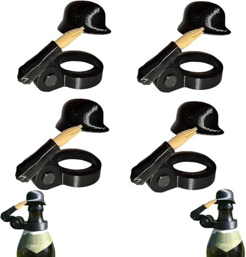 4er Set Soldat Salut Bierflaschen Helm, Soldatengruß Bierflaschenhelm, Staubdichter Salut Bier Flaschen Verschluss, Salute Flaschenverschlüsse für Bierflaschen Soldatengruss Bierhelm (Schwarz)