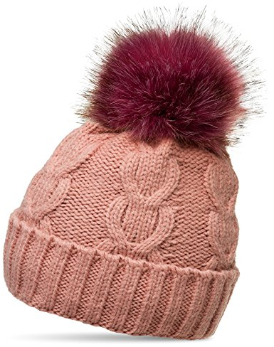 Caspar MU175 Damen Winter Mütze Strickmütze Bommelmütze mit großem Fellbommel, Größe:One Size, Farbe:rosa