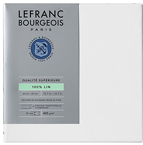 Lefranc Bourgeois 111241 Keilrahmen aus 100% Leinen in Premium Qualität, gebrauchsfertig Grundiert mit Titandioxid Gesso, seitlich genagelt auf massivem Kiefernholz - 40x40cm