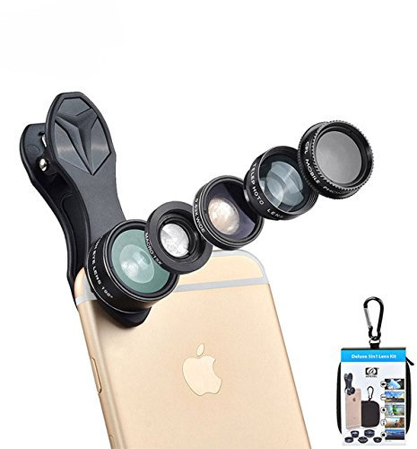 masunn Apexel apl-dg5 5 in 1 universale Fisheye Grandangolo Macro telescopio CPL Lens per mobile Phone Tablet