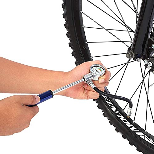 Mini Luftpumpe, 88PSI Tragbare Fahrradpumpe mit Manometer Halterung für Alle Ventile Rennrad(Blau)