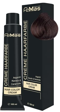 FemMas Haarfarbe Hellbraun Gold 5.3 I Creme Haarfarbe mit Arganöl, Keratin & Ceramiden I Als dauerhafte Haarfärbung oder Tönung für strahlende, haltbare Farbergebnisse I 100 ml