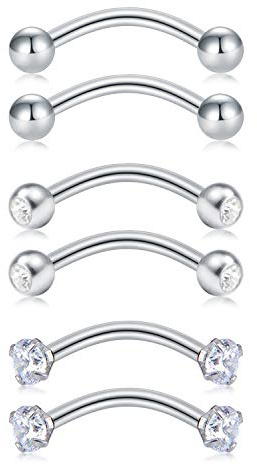 16G kirurgiskt stål piercing arkad piercing rook örhängen för dam herr Helix Daith Tragus öra piercing näsa läpp ögonbryn mage ringar piericng septumlaket 6 delar - silver