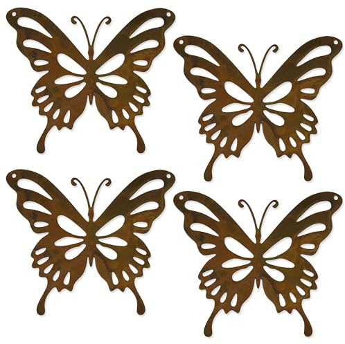 Rostikal 4er Set Rost Deko Schmetterling 12 x 14 cm Hängedeko Fenster Gartendeko Shabby Chic Deko