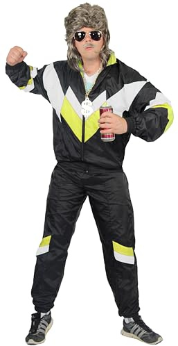 Foxxeo 80er Jahre Trainingsanzug Premium Kostüm für Herren - schwarz Weiss gelb