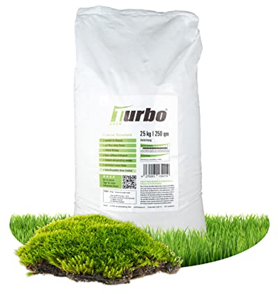 Rasenkalk und Gartenkalk, Turbogrün, 25kg für 250m², gesunder Rasen gegen Moos und Pilze, verstärkt Düngung, Staubarm, Rasendünger Frühjahr, Ideal für den Streuwagen