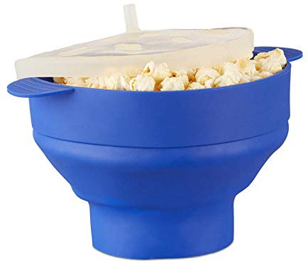 JHNEA Palomitas de maíz para microondas, tazón de Silicona Plegable para Hacer Palomitas de maíz con asa y Tapa, Compre uno y llévese Otro Gratis,Blue
