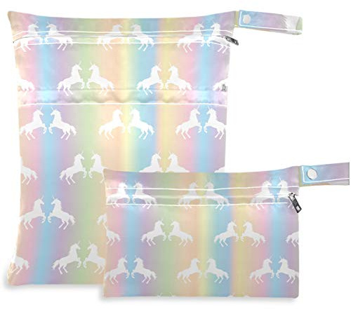 visesunny Lot de 2 sacs humides avec poches à fermeture éclair, lavables et réutilisables, spacieux pour voyage, plage, piscine, garderie, poussette, couches, vêtements de sport sales, maillots de