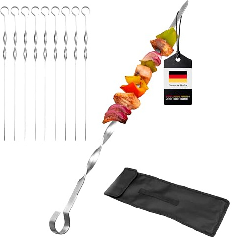 bremermann Lot de 20 Broches à Kebab en Acier Inoxydable avec Sac de Rangement 39 cm