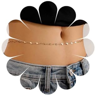 Sttiafay Taillen-Körper-Kette Sexy Gold Bauchkette Bohemian Beach Bikini Harness Körperzubehör Schmuck für Frauen und Mädchen