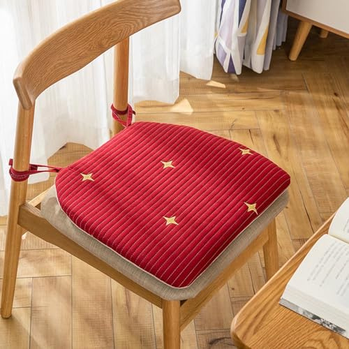 ZIBENE Stuhlkissen 40x40 mit BäNdern Landhausstil, Sitzkissen Stuhl 1er Set Esszimmer, Dicke Polsterung Sitz Auflage Anti-Verformung Stuhlauflagen KüChenstuhl 100% Baumwolle Stuhl Sitzpolster Rot