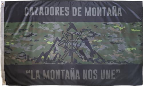 Bandera de Cazadores de Montaña - Tropas de Montaña - América 66 - Galicia 64 - Bandera de España - Boscoso Pixelado - Ejército de Tierra - Fuerzas Armadas Española - EMMOE - Jaca Militar