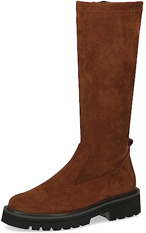CAPRICE Damen Hohe Stiefel ohne Absatz Memotion bis zum Knie Flach Weite G, Braun (Brandy Stretch), 41 EU