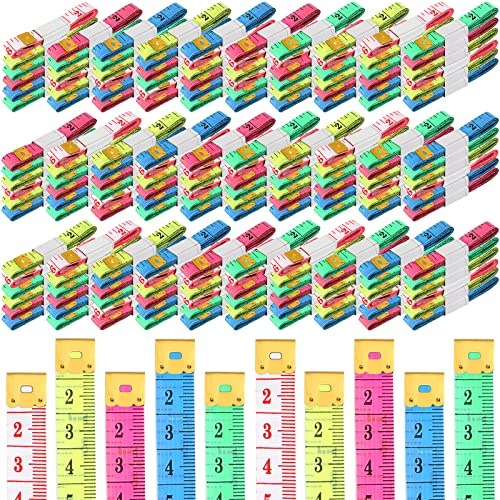 300 Pcs Soft Tape Measure Bulk Double Scale 150 cm/ 60 Inch Fabric Measuring Tape Body Measurement for Weight Loss Ruler Soft Ruler for Sewing Cloth Craft Supplies, Multi Color Random, Multicolour