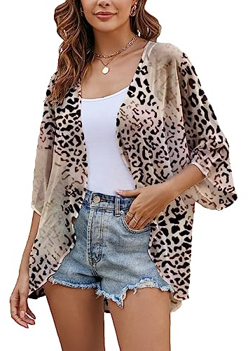 Animal Print Kimono Cardigans for Women Lightweight Boho Style Swimsuit Bikini Cover ups S