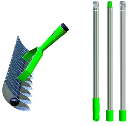 Rastrillo de paja, rastrillo robusto de acero resistente al desgaste, rastrillo escarificador multifuncional para patio, rastrillo ergonómico portátil para césped