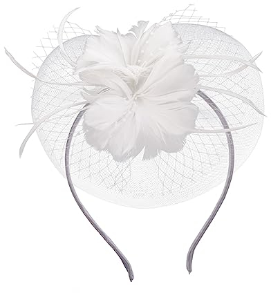 Angoily 1Stk Feder Haarnadel haar spangen haarclips party zubehör hairclip Partyaccessoire haarklammet hair prong die Blumen Zylinder Schal Schleier Braut Gittergewebe Weiß