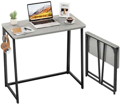 WOHOMO Kleiner Klappschreibtisch Klein, 80 cm Schreibtisch für Kleine Räume, Klappbarer Arbeitstisch für Home Office, Grau