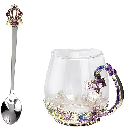 Cabilock Copa Vasos de té Turco Vasos de Cristal Taza de Cafe Taza de te decoración Vintage decoración de Oficina Taza de té casera Taza de Agua con Cubierta Decorar