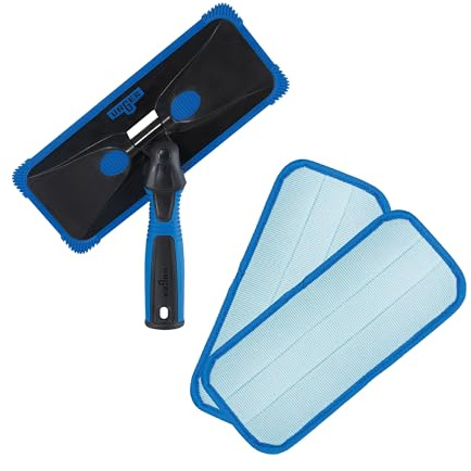 Unger ProClean Connect and Clean Indoor Window Cleaning Kit, Washing Tool with Swivel Head for Tight Corners and Edges, Streak-Free Results on Glass and Mirrors, Reusable Microfiber Pads