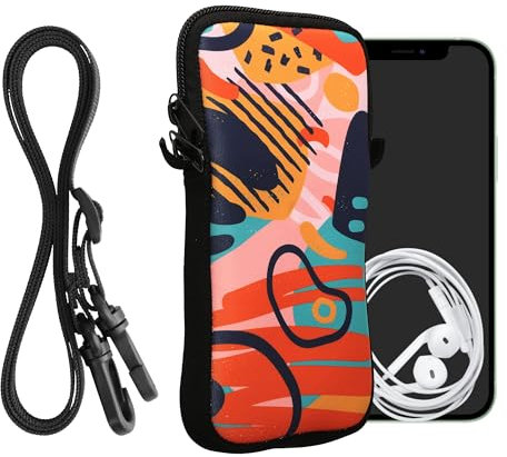 kwmobile Handytasche für Smartphones XXL - 7 - Neopren Handy Hülle Dunkelblau Orange Altrosa - Handy Tasche mit Kette 17,7 x 8,5 cm Innenmaße - Farbmuster