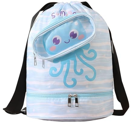 NLAND Mochila con Cordón para Niños Mochila de Cuerdas Impermeable Bolsa de Natación Grande Bolsa de Deporte con Compartimento para Zapatos Saco de Gimnasio (Azul Claro)