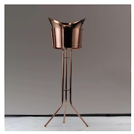 Ice Buckets Ice Bucket with Stand Stainless Steel Floor Ice Bucket Wine Ice Bucket Bar Vertical Ice Wine Cooler for Indoor and Outdoor Ice Bucket Kits (Color : Rose Gold)