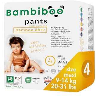 Bambiboo Hautfreundliche Einwegwindeln mit Feinen Bambusfasern - Windelhosen Baby Windeln - Einwegwindelpants Wegwerfwindeln - Schutz für Empfindliche Haut - Sehr Saugfähig - Größe 4 (maxi), 16 Stück