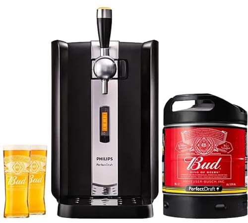 Pack tireuse PerfectDraft + 1 fût de bière + 2 verres + 1 Accessoire - Idée cadeau (Bud)