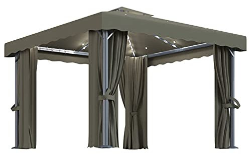 ZEYUAN Pavillon mit Vorhängen, Faltpavillon, Pergola, Partyzelt, Standmarkise, Sonnenzelt, Garten Pavillion, Grillpavillon, 3x3 m Taupe