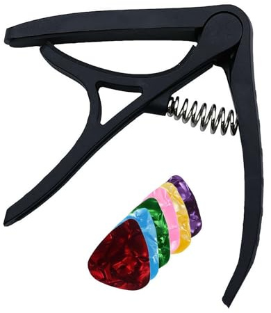 Quick Change Guitar Capo, Guitar Nylon Capo with 6 Guitar Picks, Capo Guitar Clamp Key for Acoustic and Classic Electric Guitar Parts Accessories