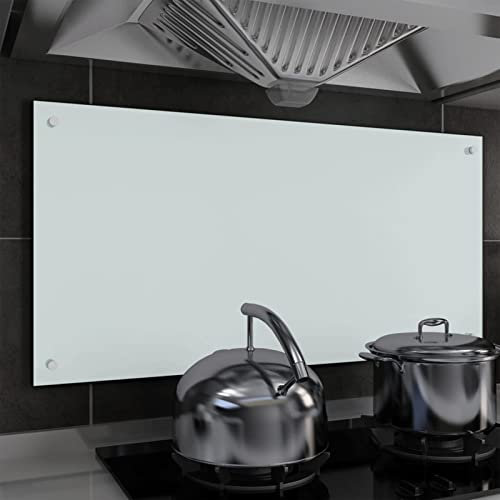 Iiaky Kitchen Backsplash White 100x50 cm Tempered Glass-Tempered Glass Splashback for Kitchen,Toughened Glass Heat Resistant Splashbacks for Cookers - Pre-Drilled Holes with Fixing