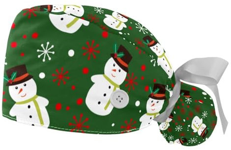 2 Stück Weihnachtliche Blumen-OP-Kappe für Damen, Arbeitskappe mit Knöpfen, verstellbare Raffhaltermütze, OP-Krankenschwestermütze, Mehrfarbig 8, Small-3X-Large