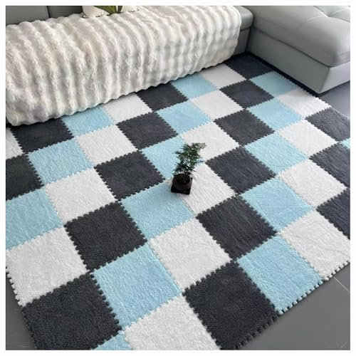 CZQGLYM 10Pcs Plush Puzzle Carpet Shaggy Tappetino da Gioco Puzzle Tappeti Morbidi per Arrampicata Morbidi, Tagliabili, Antiscivolo, Ad Incastro per Parlor Bedroom (TYP-13,30 * 30 * 0.6CM)