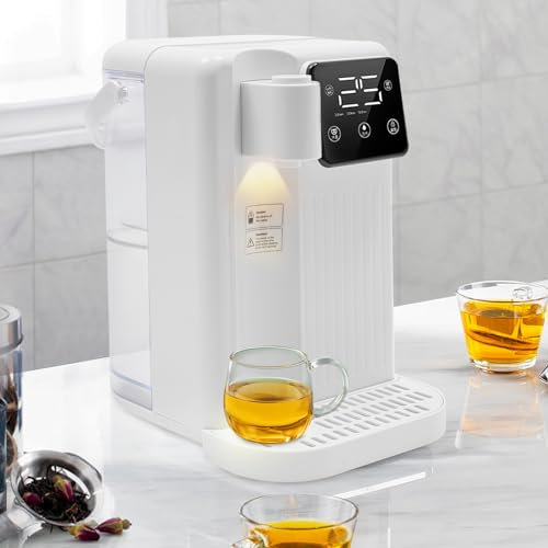 1700W/3L Heißwasser Sofortspender - 3s Aufheizzeit - Wasserkocher Desktop-Wasserspender Mit LED Wassermenge und Temperatur Anzeige-Einstellbares (Weiß)