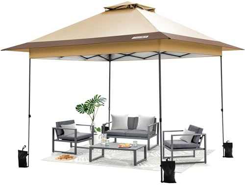 VIVOHOME Pavillon 4x4m Doppelschichtdach mit Rolltasche und 4 Sandsäcken 2 Ebenen tragbares Zelt für Terrasse Garten Hinterhof