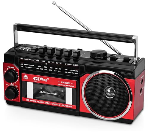 Reproductor portátil de cassette y cinta de casete, compatible con grabadora de FM/AM/SW, casette/Bluetooth/inserción de tarjetas/grabación