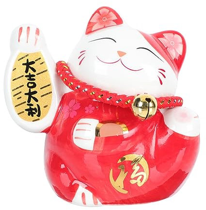 Veemoon Glückskatzen Ornament Keramik Glück Katze Dekor Tischdeko Rot Vielseitig Für Wohnzimmer Schlafzimmer Büro