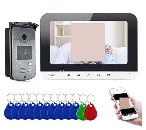 Videocitofono Wifi, di citofono for videocitofono con schermo da 7 pollici cablato 1 supporto for monitor TF Card Record 1 videocamera HD con campanello RFID per la sicurezza domestica(1Cam V 1LCD Not