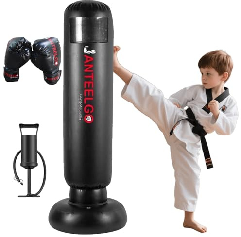 Punching Ball Enfants avec Gants de Boxe: JanTeelGO 150cm Sac de Boxe Gonflable - Sac de Frappe pour Soulager L’énergie et Renforcer Les Compétences pour Garçons Filles 3-12 Ans
