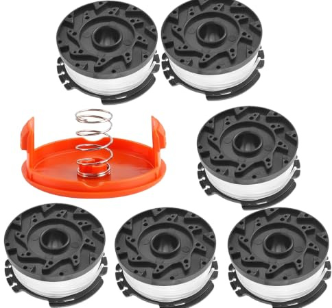 6PCS Trimmer Spool Line with 1 Strimmer Spool Cover, Compatible with Black+Decker Grass Trimmer Replace A6485 A6481 AF-100 ST5530-GB GLC3630L20-GB STC1820PC-GB BESTA530-GB BESTA525-GB