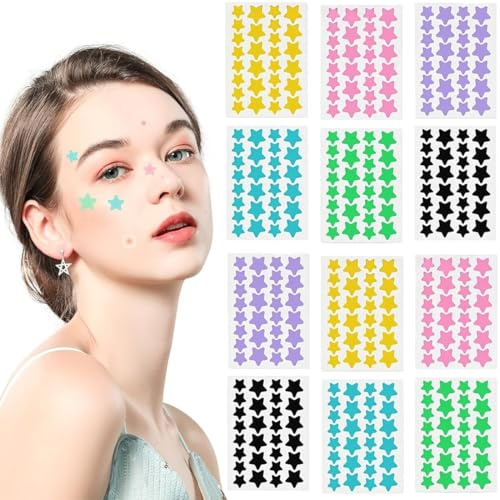 JEYORZY 336 Piezas Parches para Acné, 2 Tamaños Acné Parches Estrella Impermeable Hidrocoloides Pimple Patch con Aceite Árbol De Té y Ácido Salicílico Pimple Patches Diurno y Nocturno
