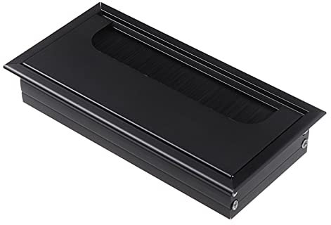 Pasacables para escritorio, Tapa de orificio for cable de aleación de aluminio, pasacables rectangular for escritorio de PC, tapa de orificio for mesa de oficina, puerto de salida con cepillo negro(Bl