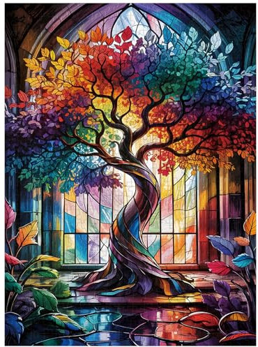 Superbes Puzzles en Bois de 500 Pièces Artinhand - Puzzle en Verre Dépoli Arbre de Vie - Puzzles en Bois Défiants pour Cadeau, Décoration de la Maison - Puzzle pour Amis et Famille