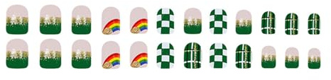 Faux ongles courts à presser Motif trèfle irlandais Vert