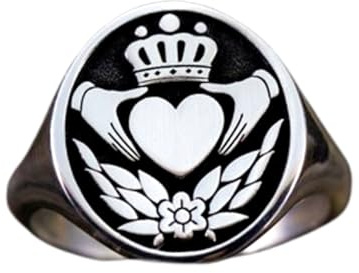 Bague Claddagh en argent sterling 925 | Bague plaquée argent | Chevalière ronde 15 x 15 mm | Taille de l'anneau : US 5-12,5 Avelaibal | LKDR_0376