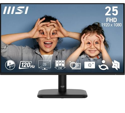 MSI PRO MP251LDE E2 - Monitor de oficina FHD de 24 (1920 x 1080 IPS, 4 caras, sin marco, 120 Hz, apto para los ojos, inclinación ajustable, HDMI 1.4b, D-sub