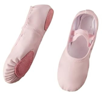 WUYXTO Balett läderskor flicka platt dans professionell mjuk delad sula ballerina toffel yoga träningssko för balettdansare (rosa, 39)